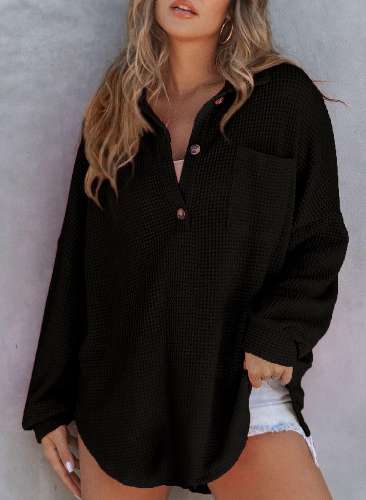 ✨Women's Waffle Knit Henley Button Shirt Jacket(BUY 2 FREE SHIPPING)