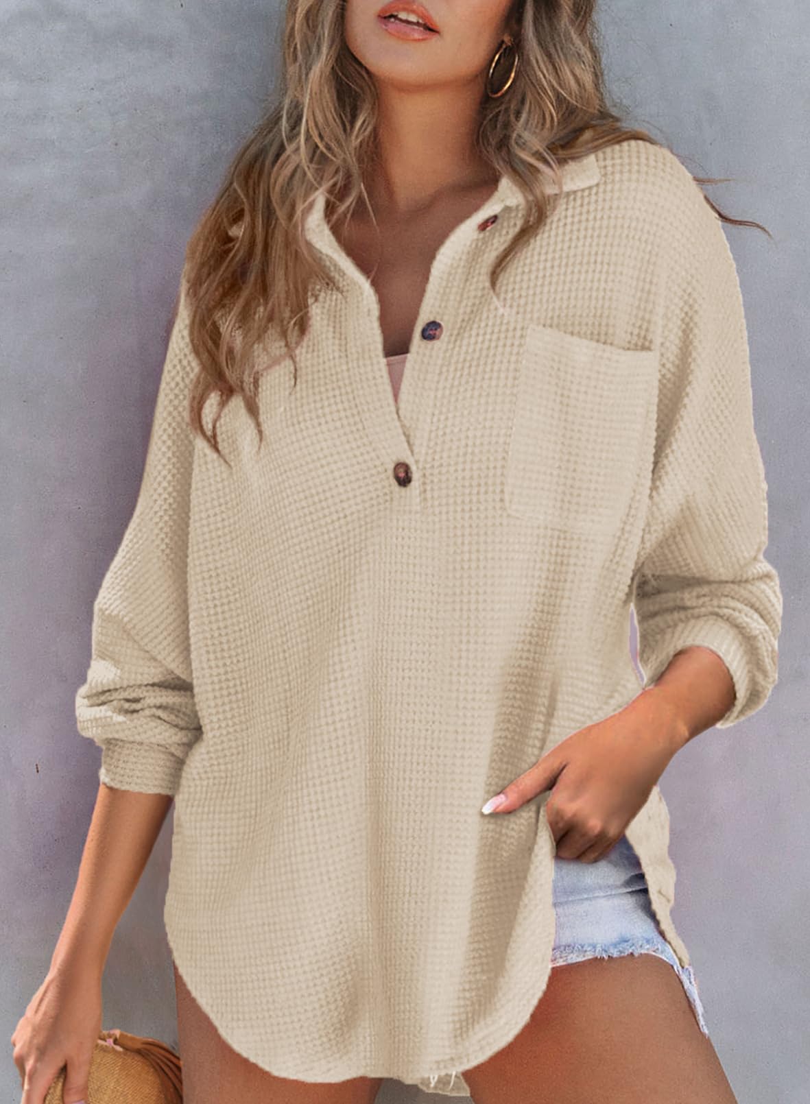 ✨Women's Waffle Knit Henley Button Shirt Jacket(BUY 2 FREE SHIPPING)