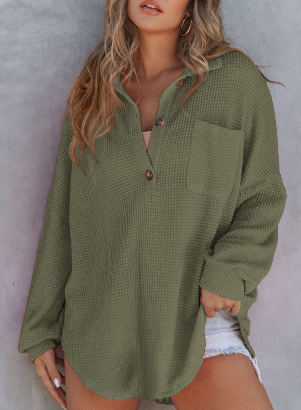 ✨Women's Waffle Knit Henley Button Shirt Jacket(BUY 2 FREE SHIPPING)