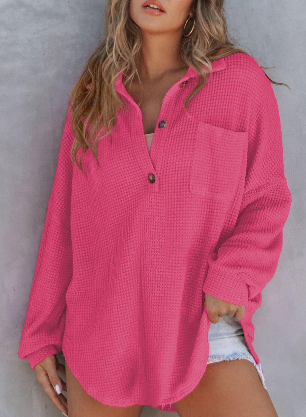 ✨Women's Waffle Knit Henley Button Shirt Jacket(BUY 2 FREE SHIPPING)