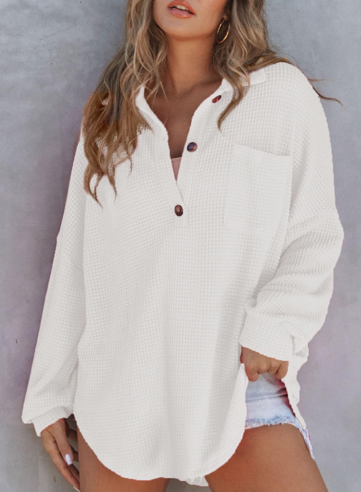 ✨Women's Waffle Knit Henley Button Shirt Jacket(BUY 2 FREE SHIPPING)
