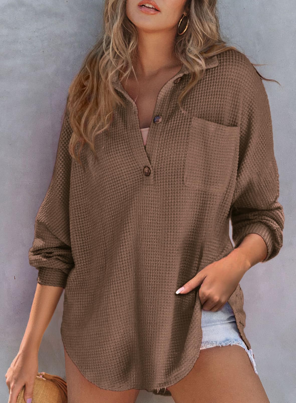 ✨Women's Waffle Knit Henley Button Shirt Jacket(BUY 2 FREE SHIPPING)