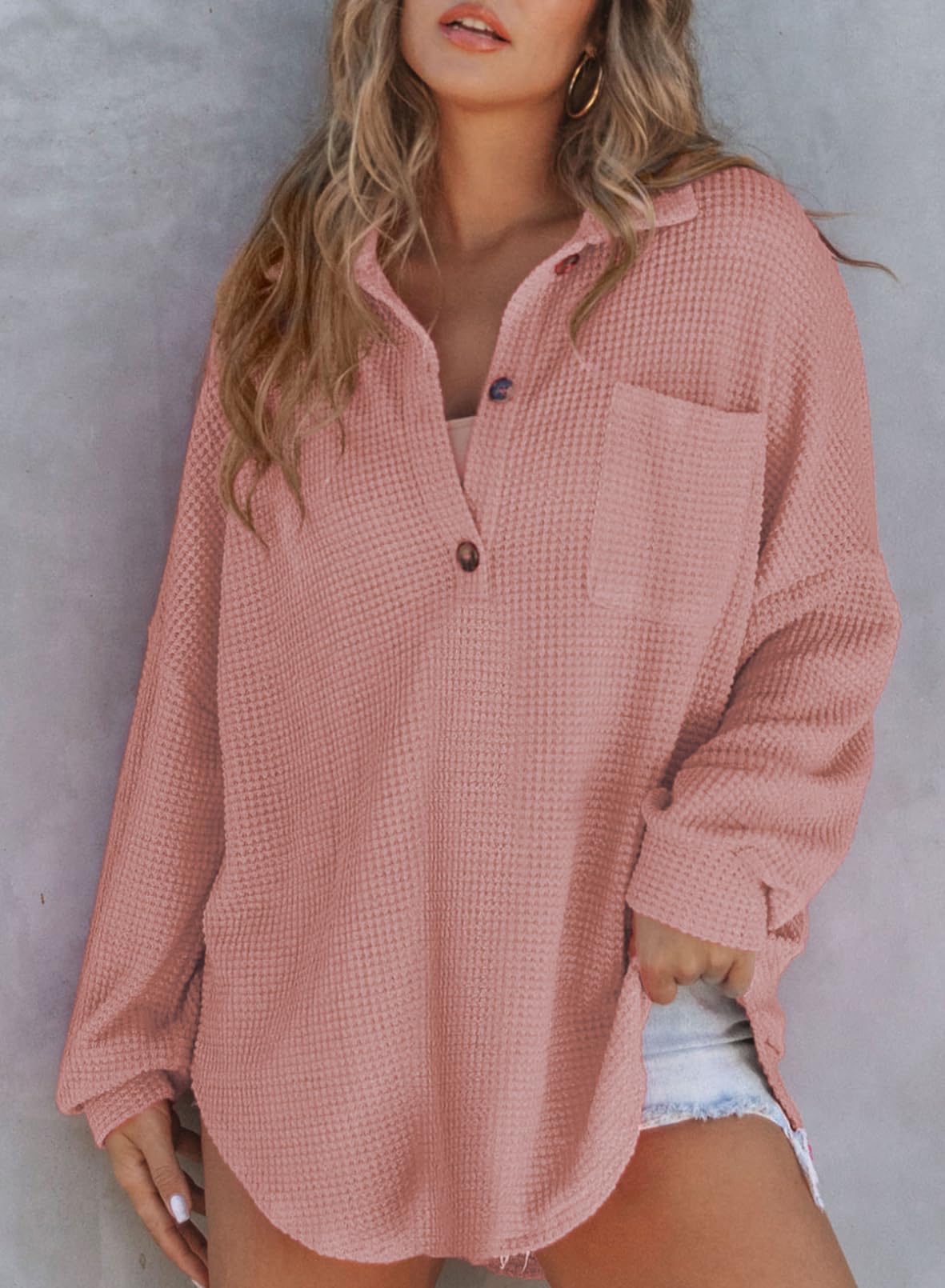 ✨Women's Waffle Knit Henley Button Shirt Jacket(BUY 2 FREE SHIPPING)