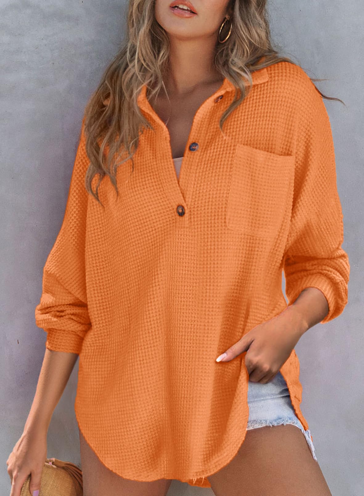 ✨Women's Waffle Knit Henley Button Shirt Jacket(BUY 2 FREE SHIPPING)