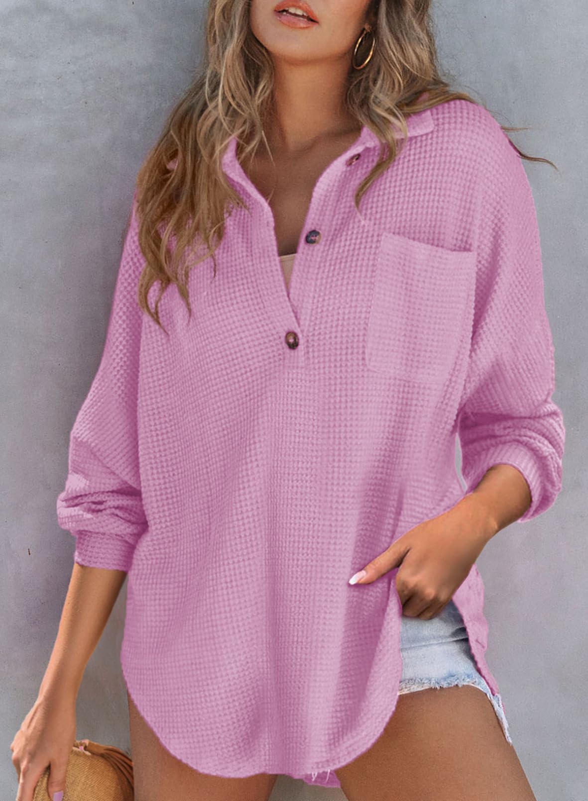 ✨Women's Waffle Knit Henley Button Shirt Jacket(BUY 2 FREE SHIPPING)