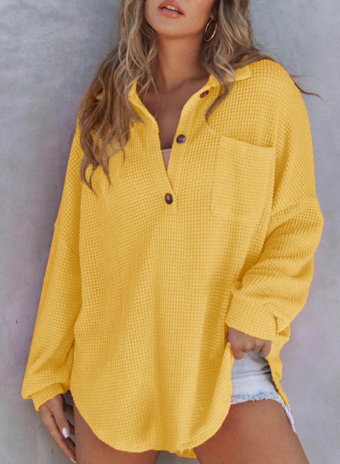 ✨Women's Waffle Knit Henley Button Shirt Jacket(BUY 2 FREE SHIPPING)